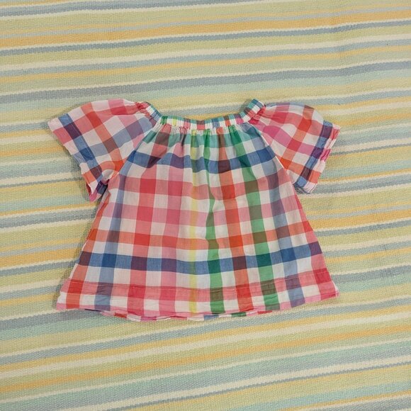 ⭐ Toddler Girl Crewcuts Rainbow Plaid short sleeve top size 2T - Picture 4 of 4